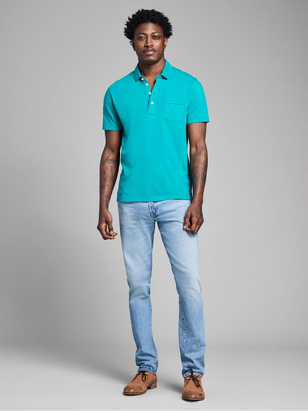 Billy Reid Teal Short-Sleeve Polo